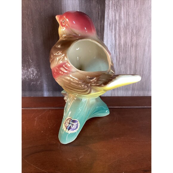 ROYAL COPLEY Bird Planter WREN/SPARROW Sitting On Branch Original Sticker Nice! - Picture 3 of 12